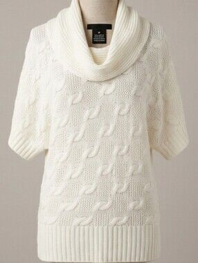 Cable-Knit Cowl Neck Mid-Sleeve Sweater Cabincore Cozy Women's Size XL